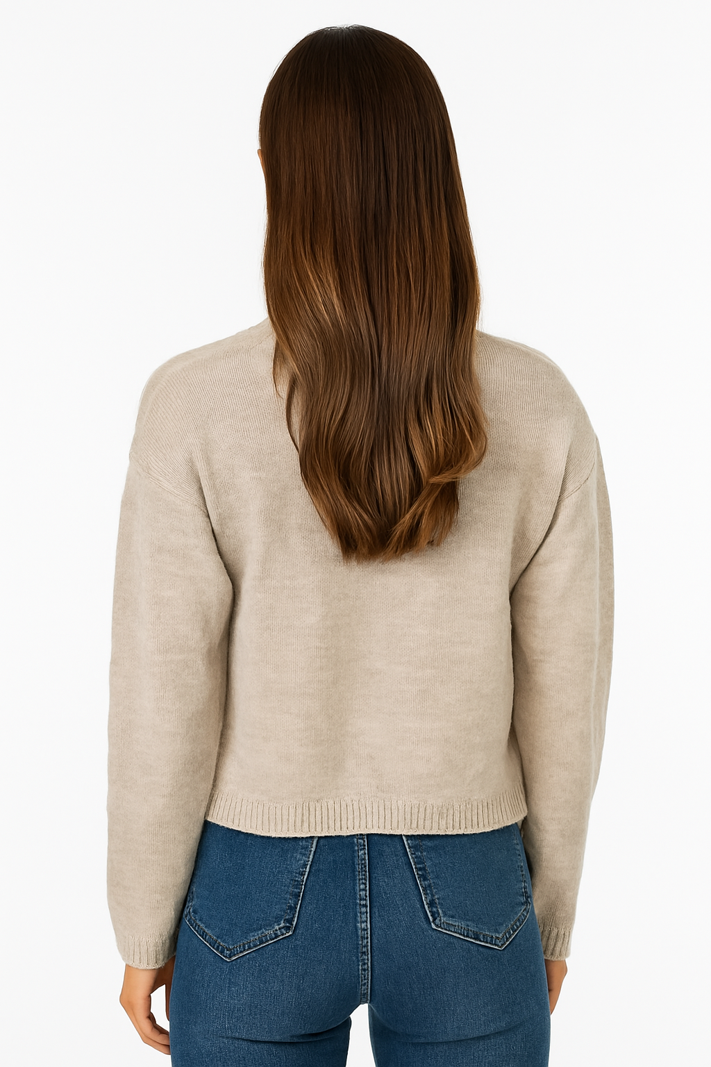 Women Beige Acrylic V-Neck Knitted Cardigan