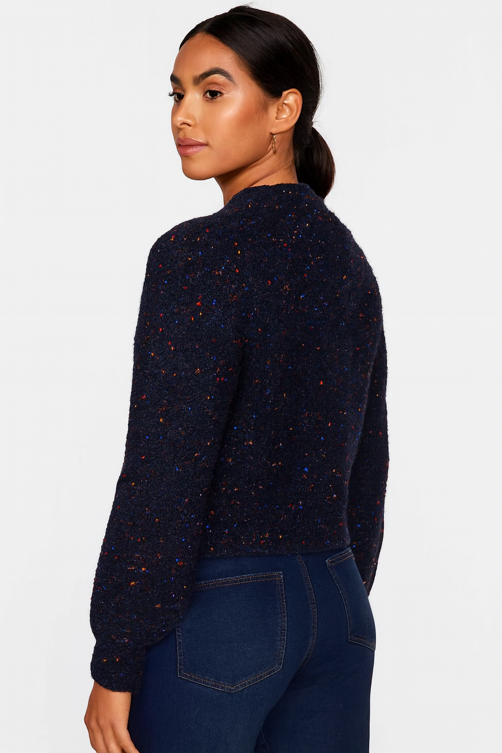 Women Blue Acrylic V-Neck Knitted Cardigan