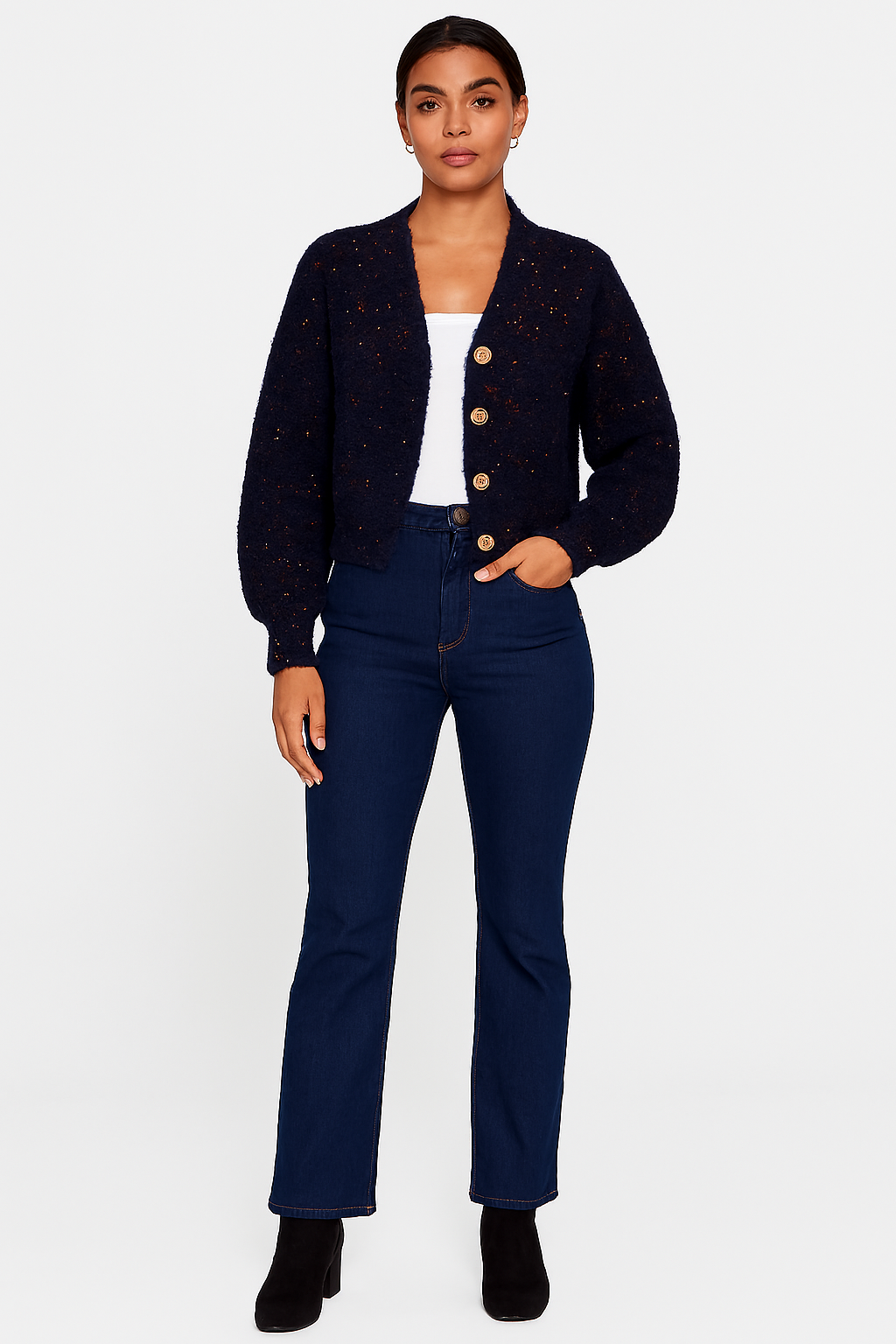 Women Blue Acrylic V-Neck Knitted Cardigan