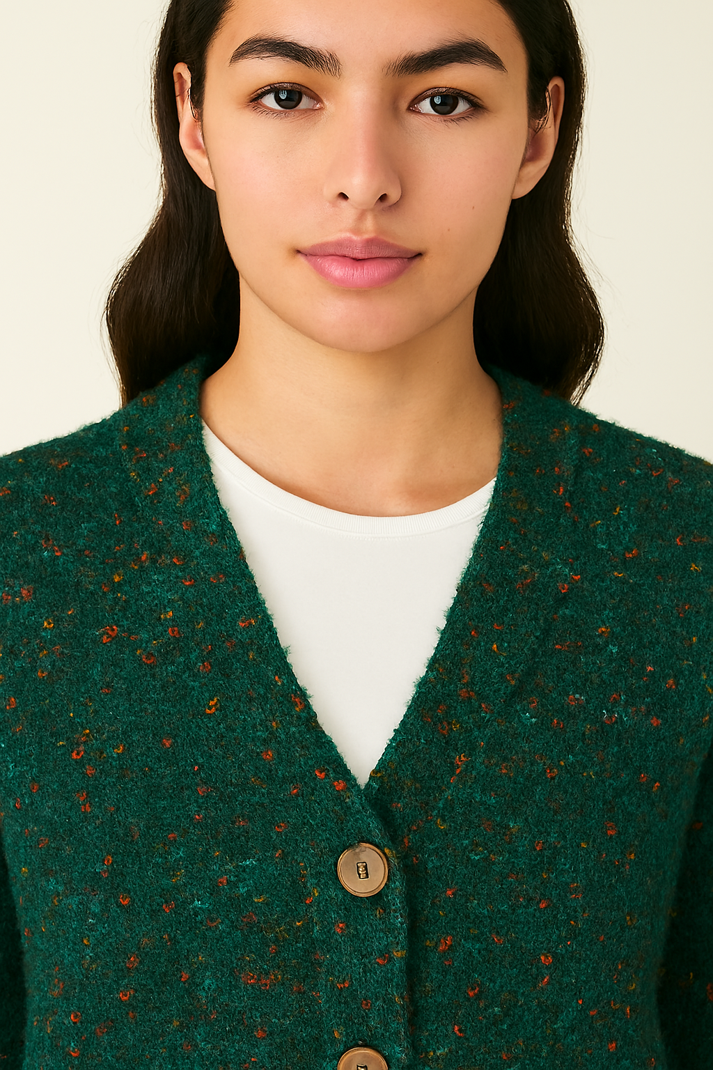 Women Green Acrylic V-Neck Knitted Cardigan