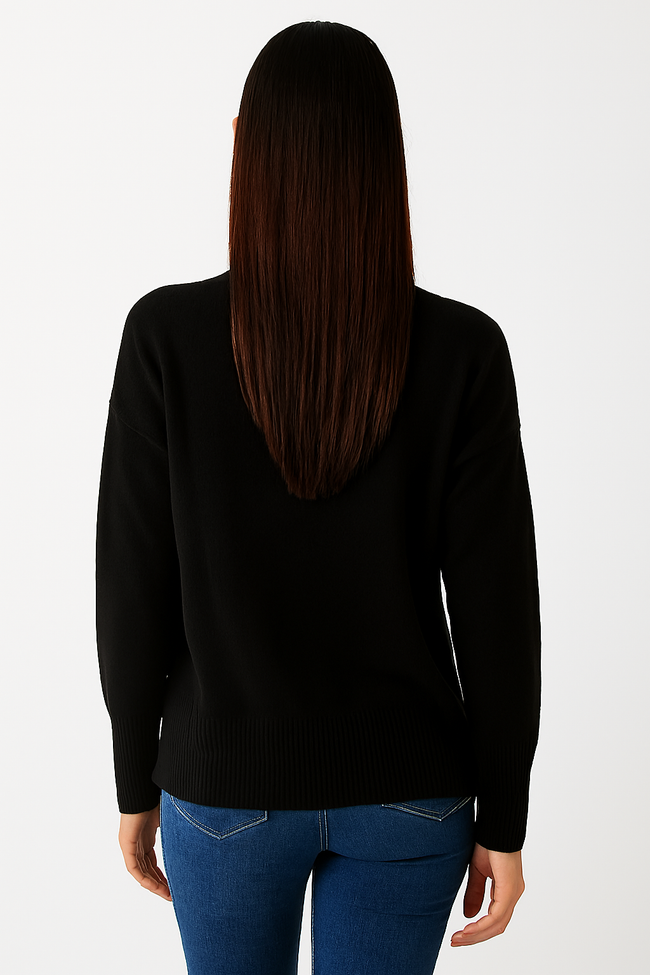Women Black Acrylic Solid Zip-Front Sweater