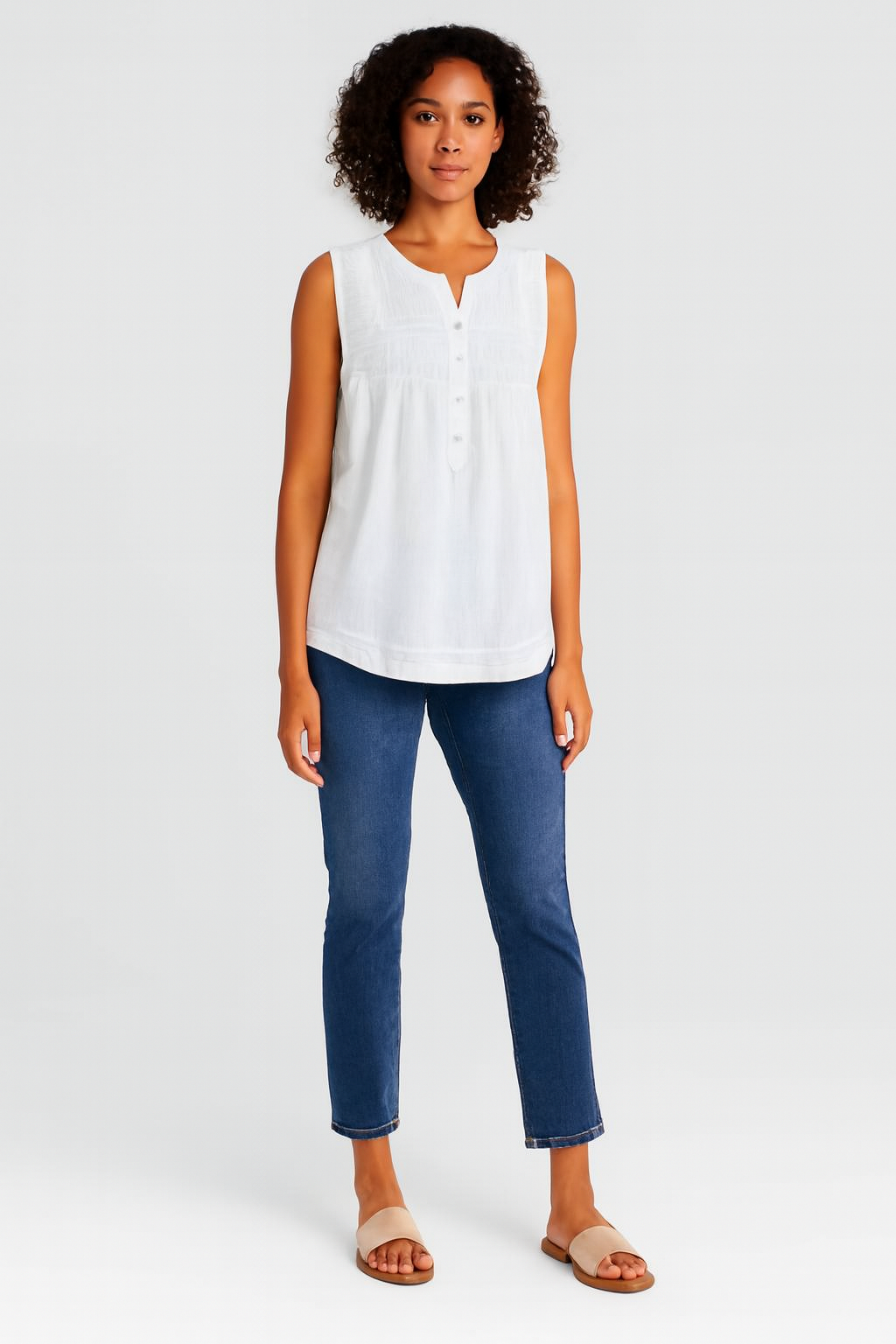 Women White Cotton Sleeveless Top