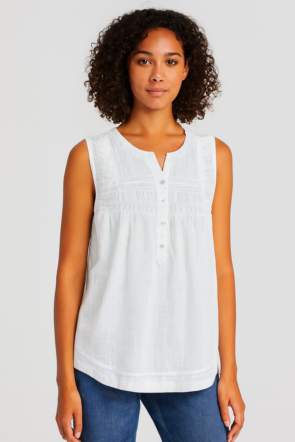 Women White Cotton Sleeveless Top
