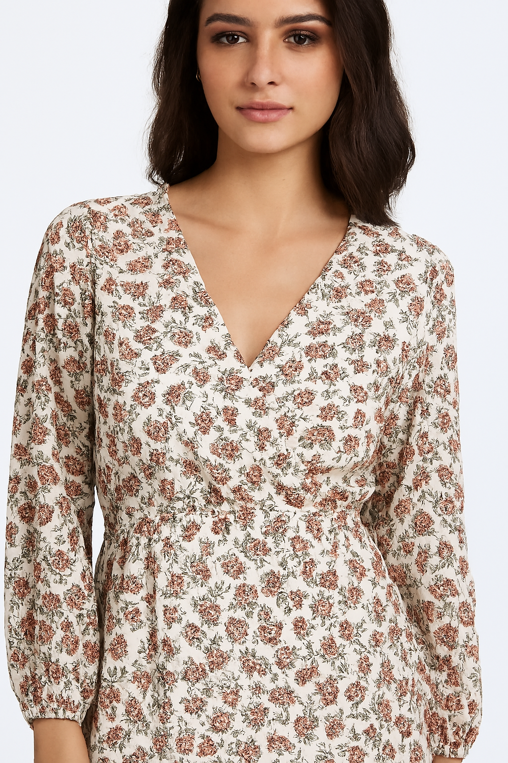 Women Cream Printed V-Neck Midi Dress