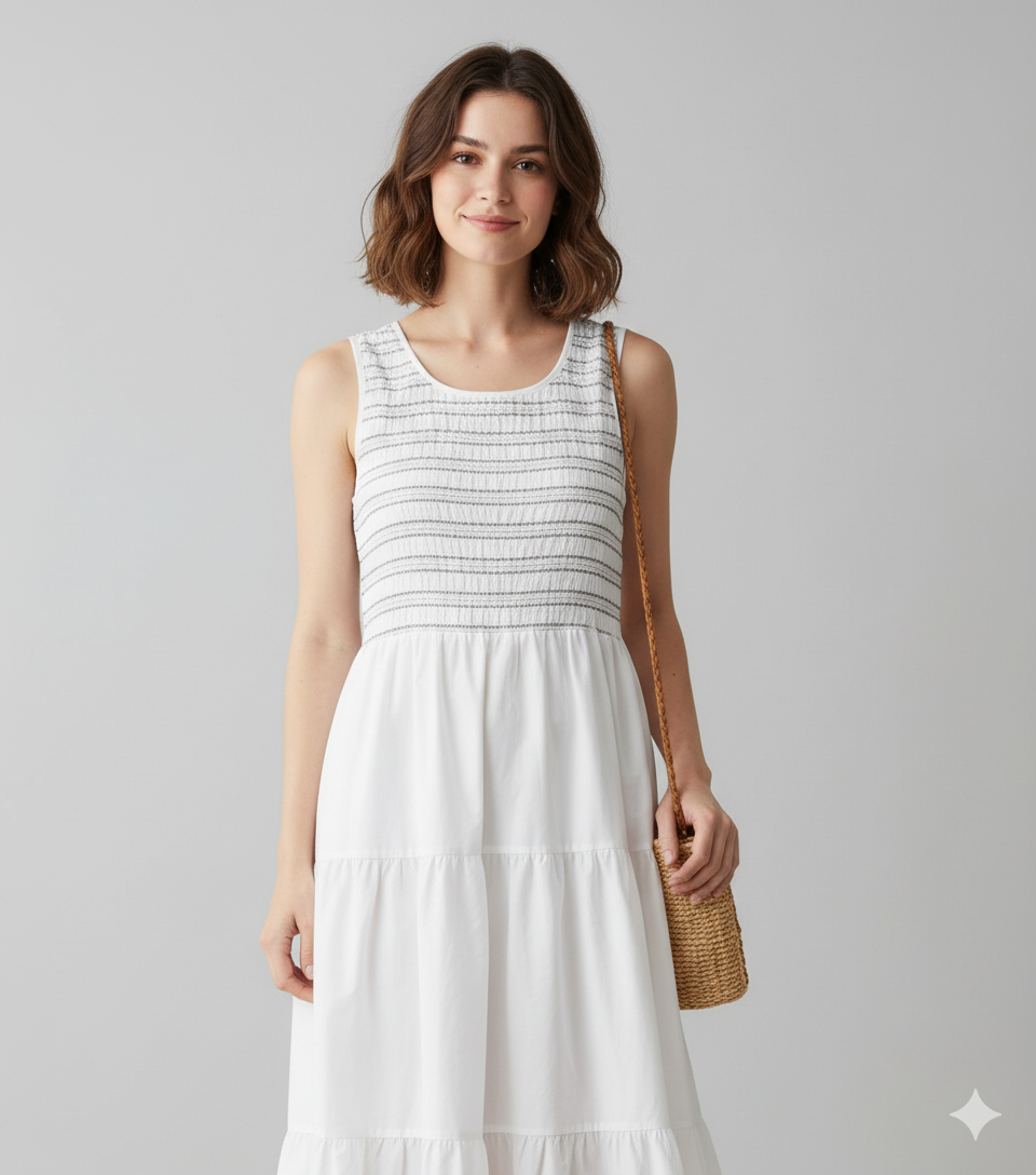 Women White Cotton Tiered Maxi Dress