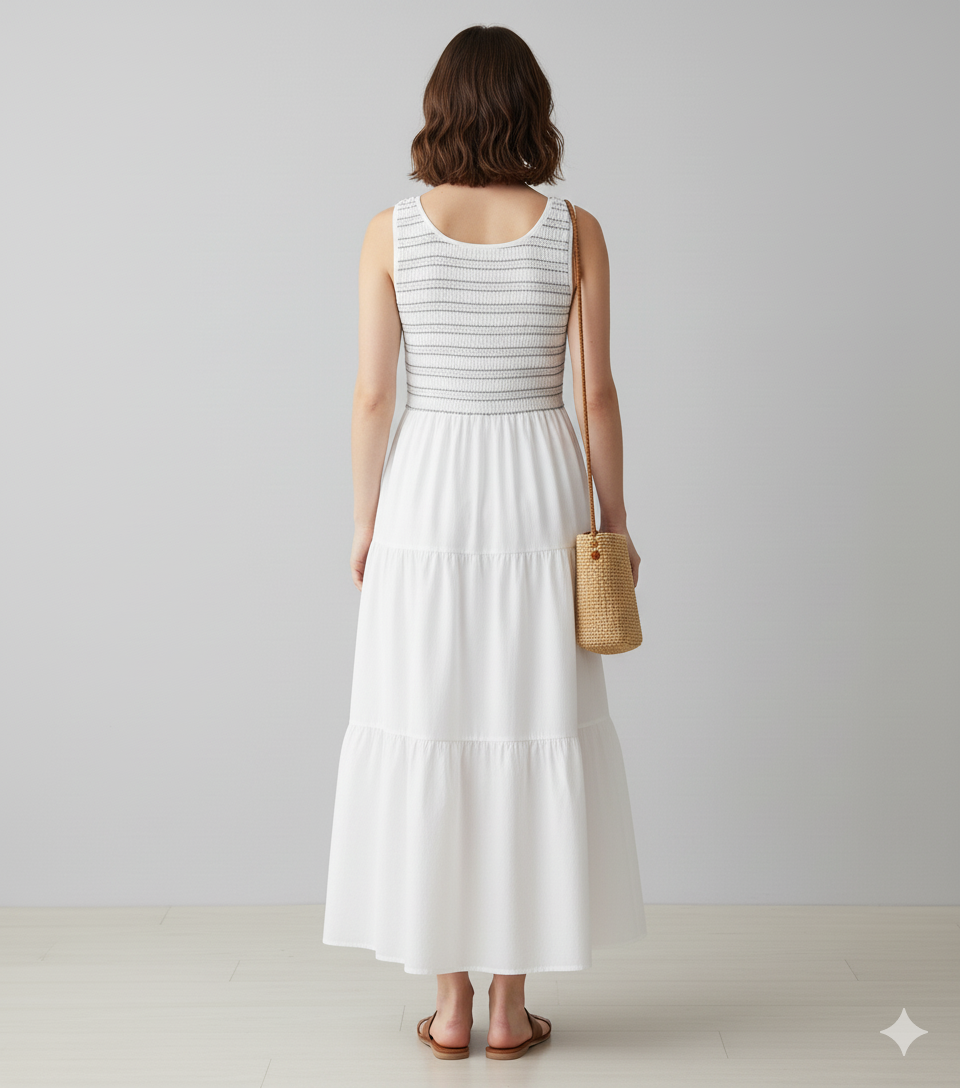 Women White Cotton Tiered Maxi Dress