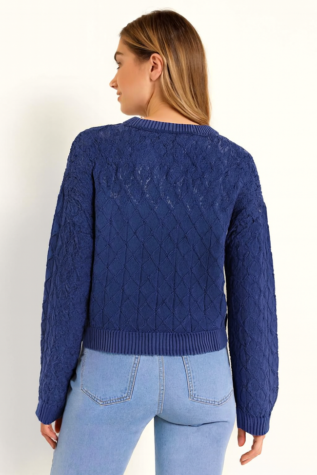Women Blue Cotton Drop Shoulder Sweater