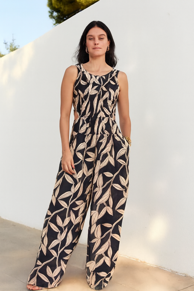 Women Multi Printed Stretchable Jumpsuit with Back Cut-Out