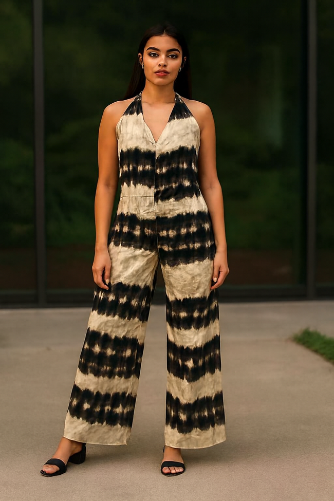 Women Multi Halter Neck Tie-Dye Jumpsuit