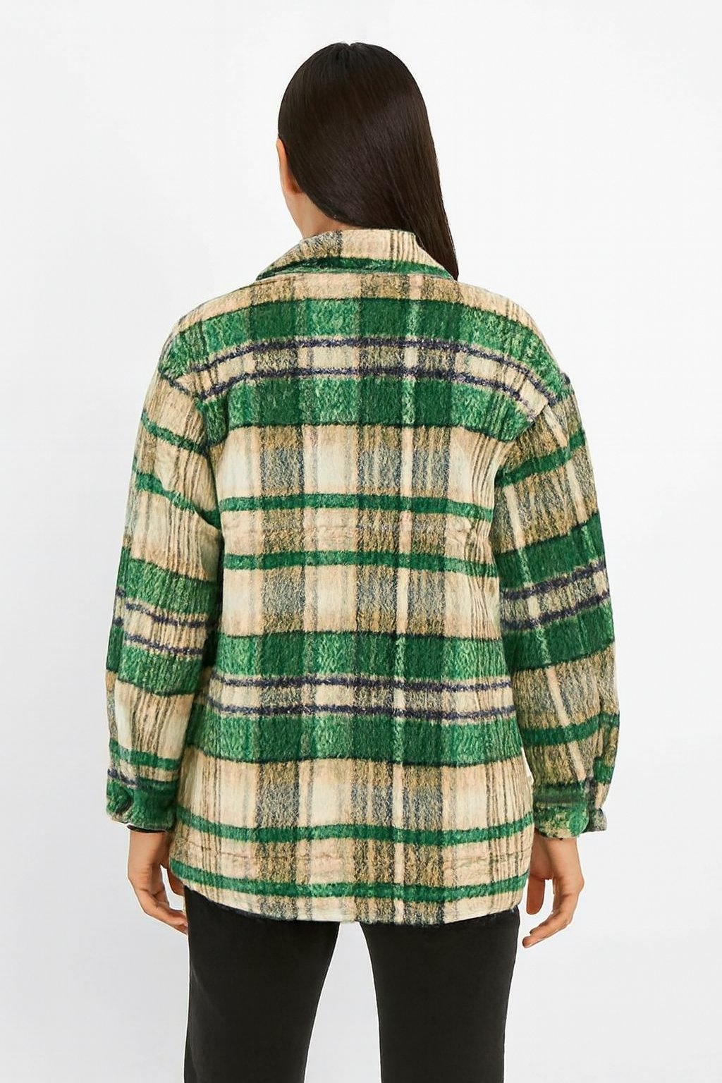 Women Green Checked Winter Jacket