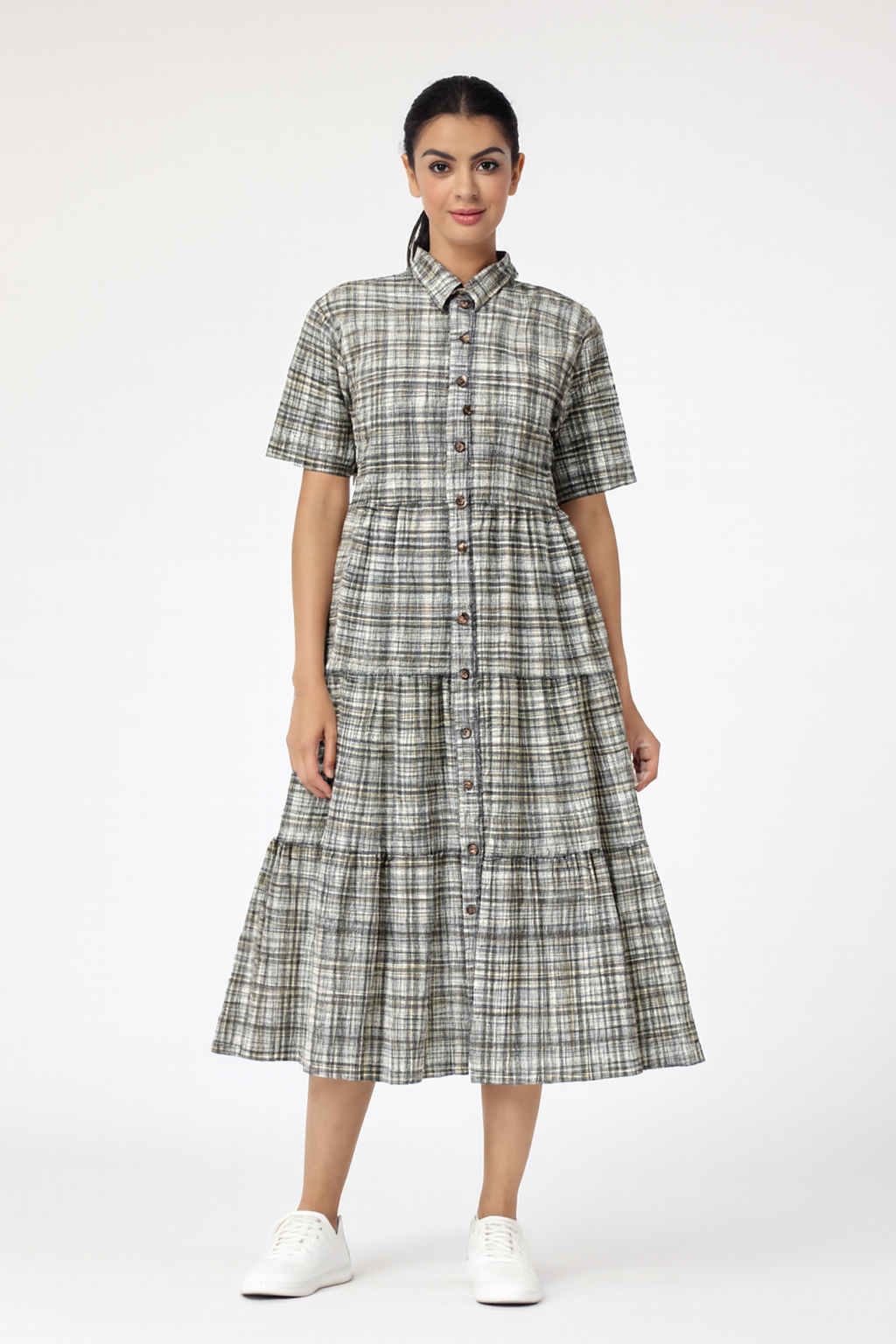 Women Green Checked Midi Dress