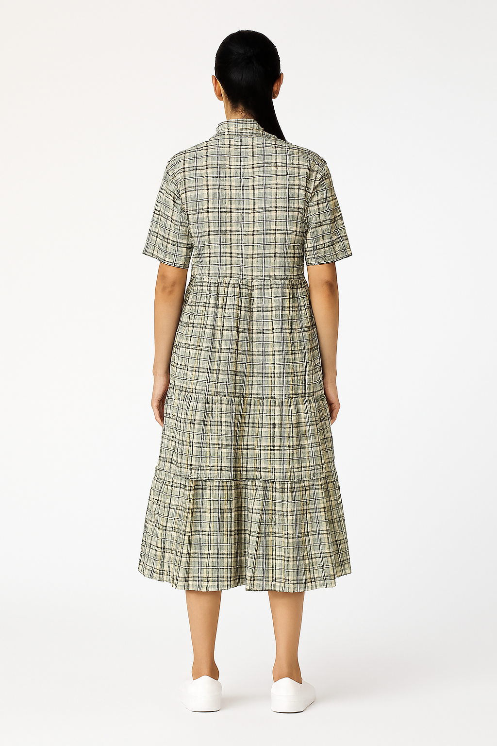 Women Green Checked Midi Dress