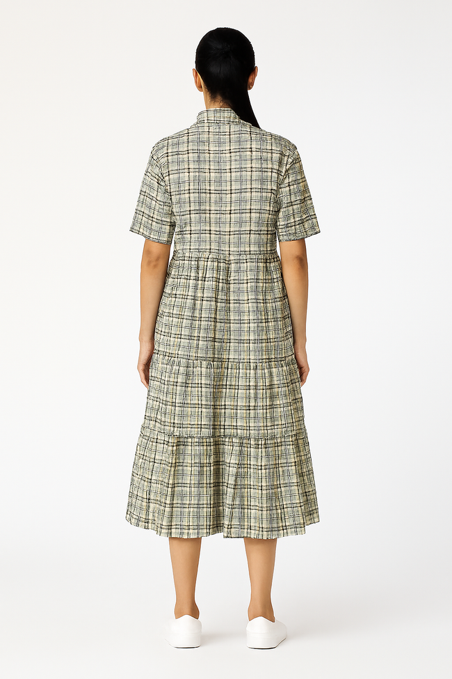 Women Green Checked Midi Dress