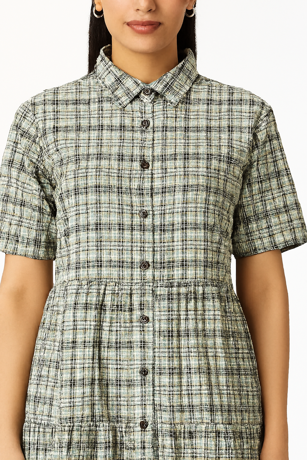 Women Green Checked Midi Dress