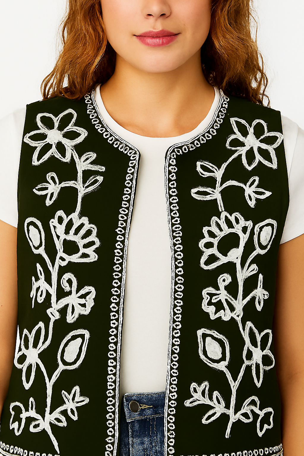 Women Green Embroidered Sleeveless Jacket