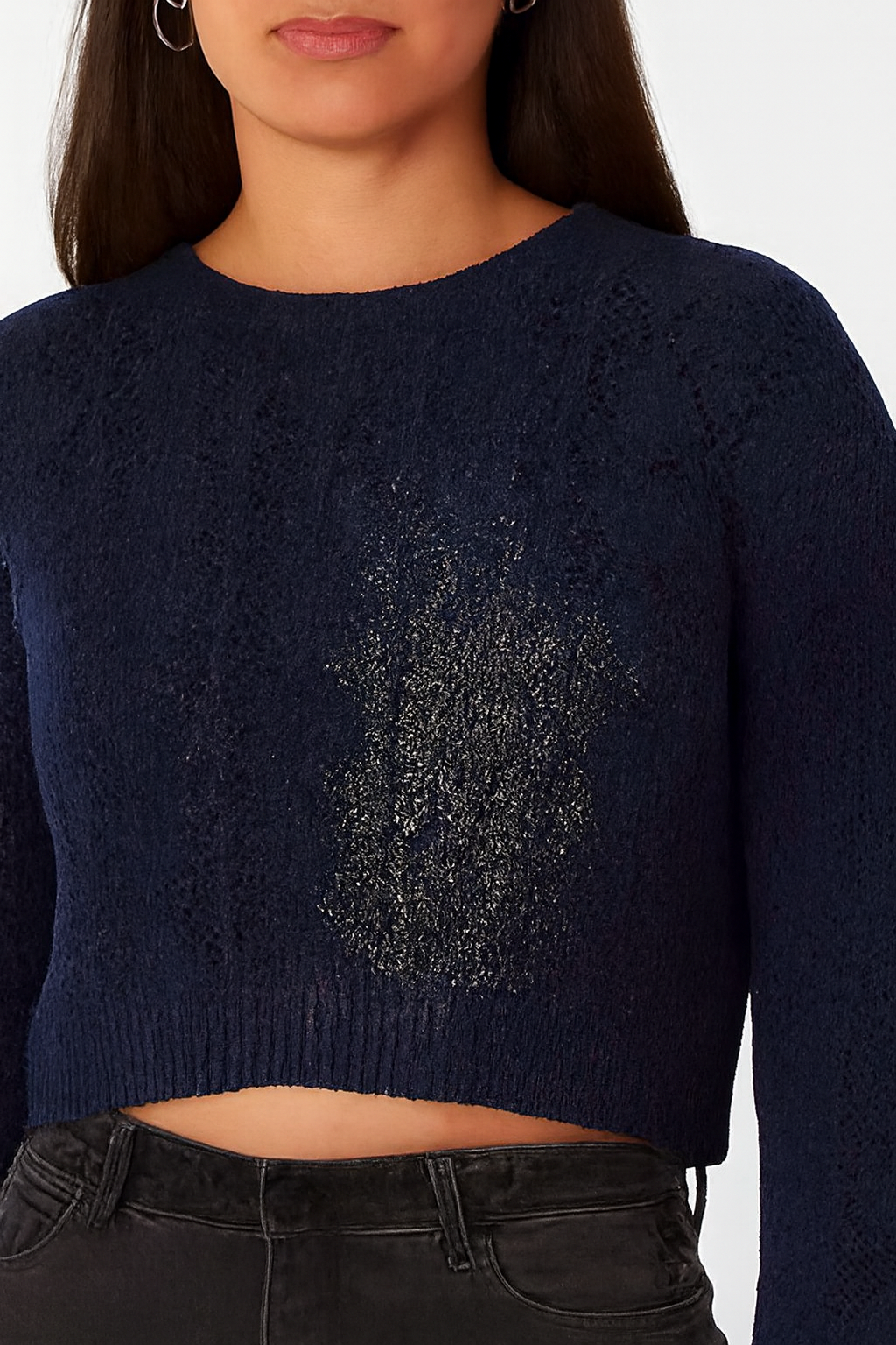 Women Blue Cotton Cropped Sweater