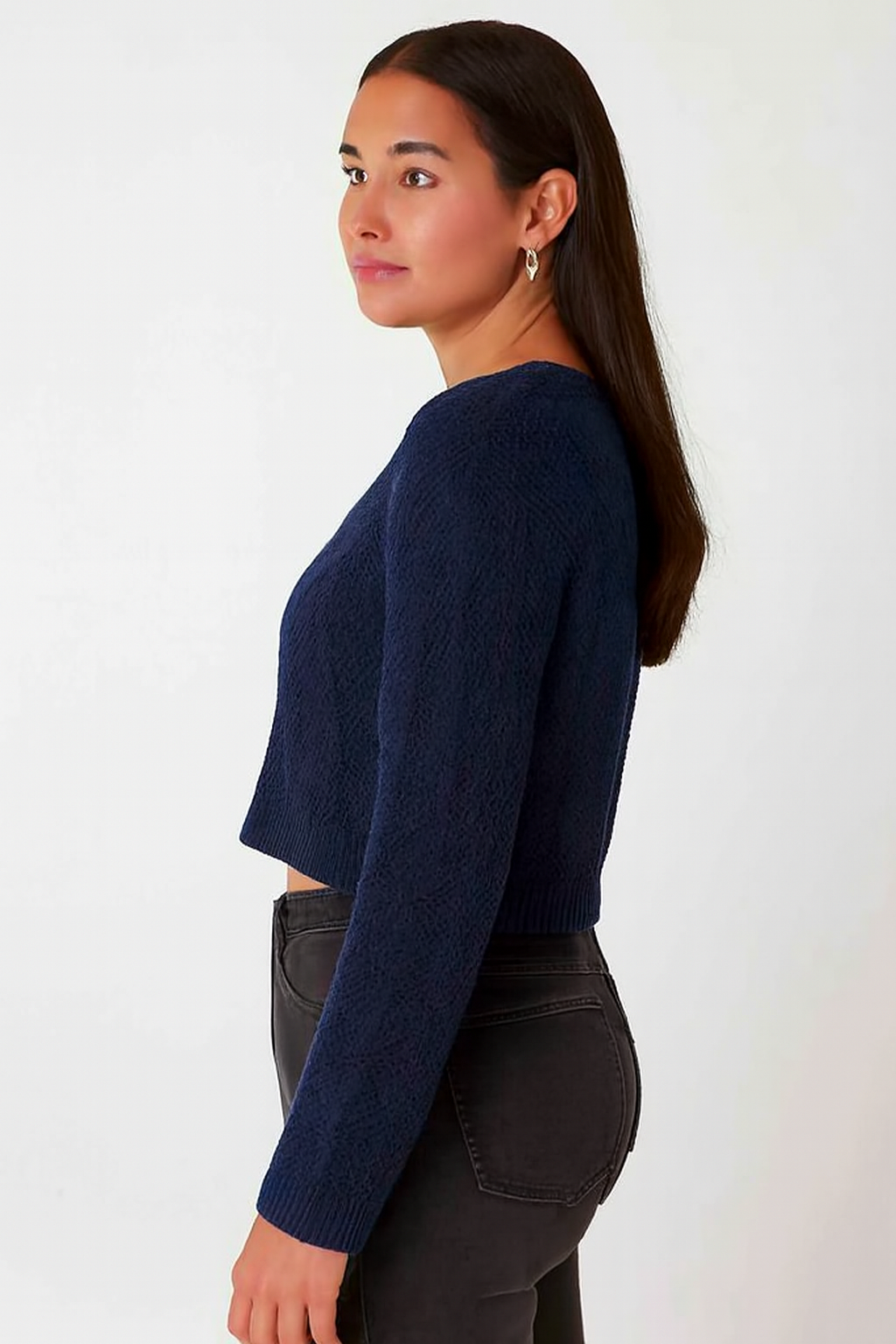 Women Blue Cotton Cropped Sweater