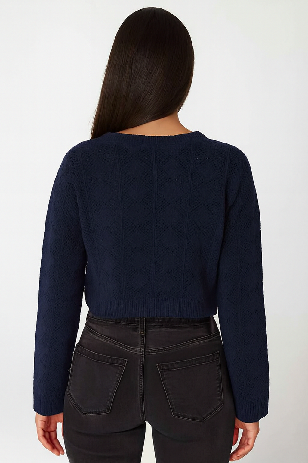 Women Blue Cotton Cropped Sweater