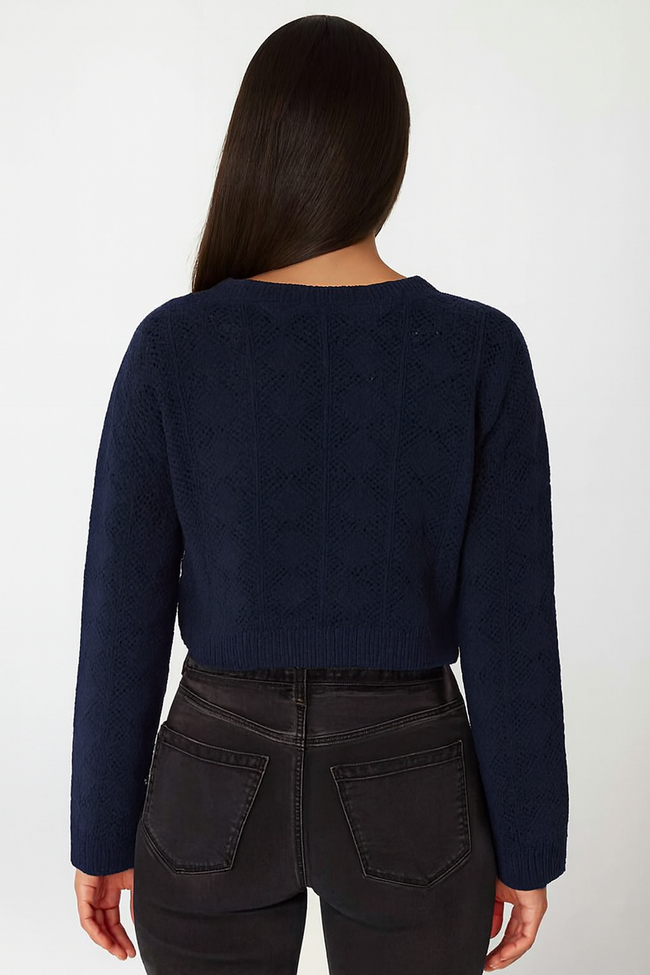 Women Blue Cotton Cropped Sweater
