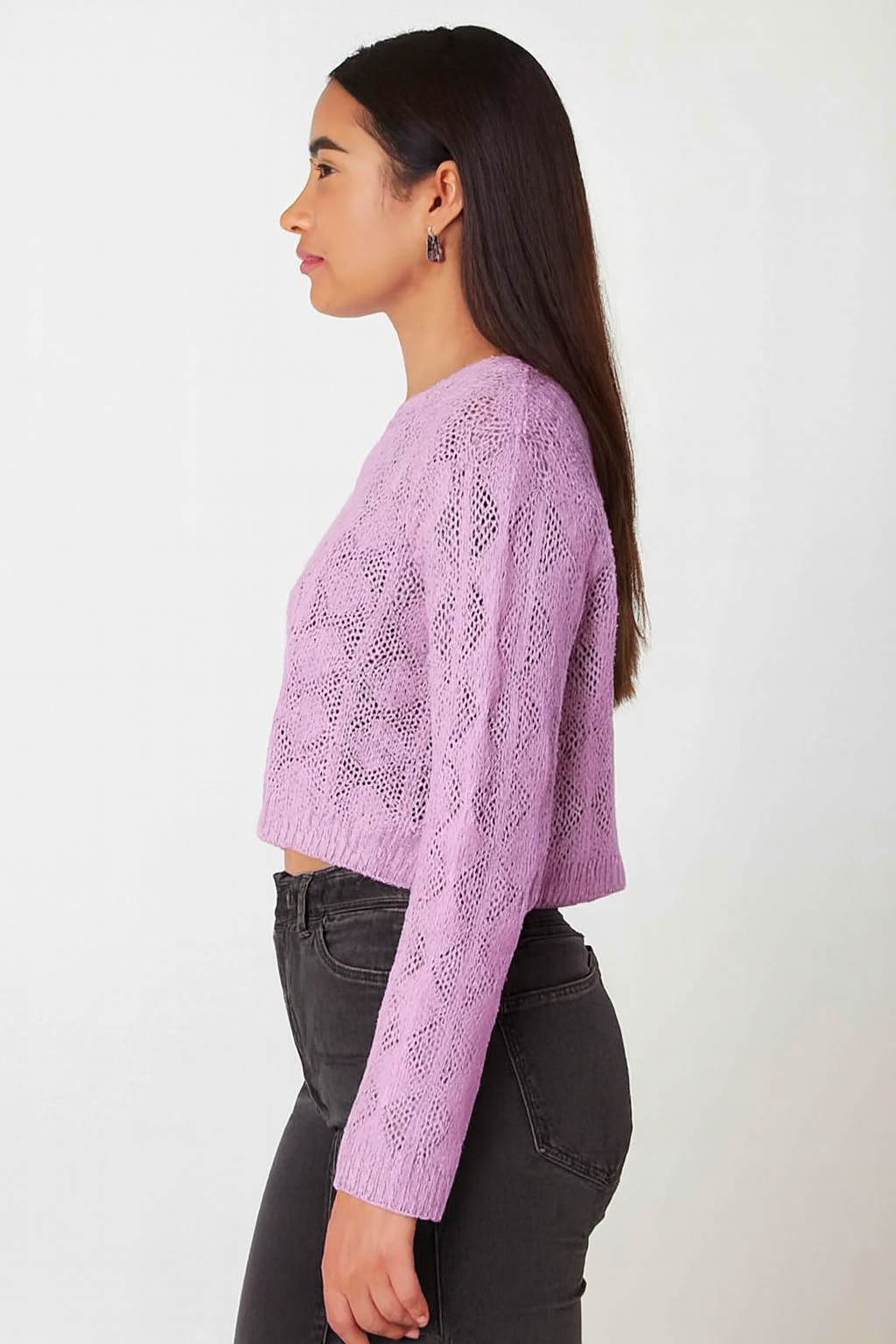 Women Purple Cotton Cropped Sweater