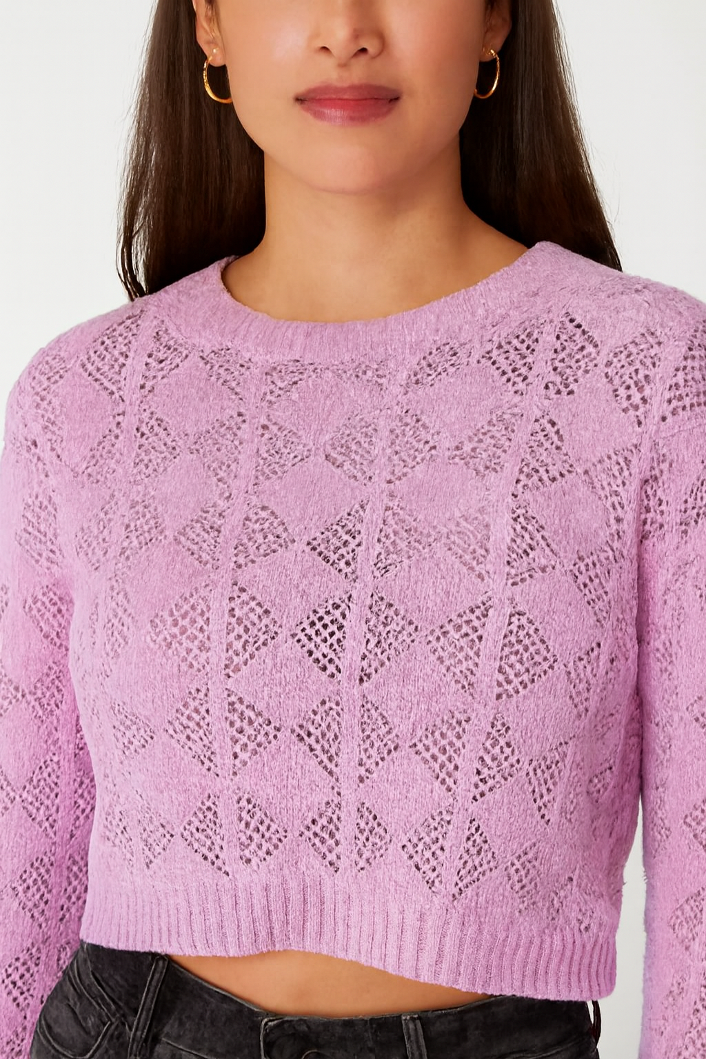 Women Purple Cotton Cropped Sweater