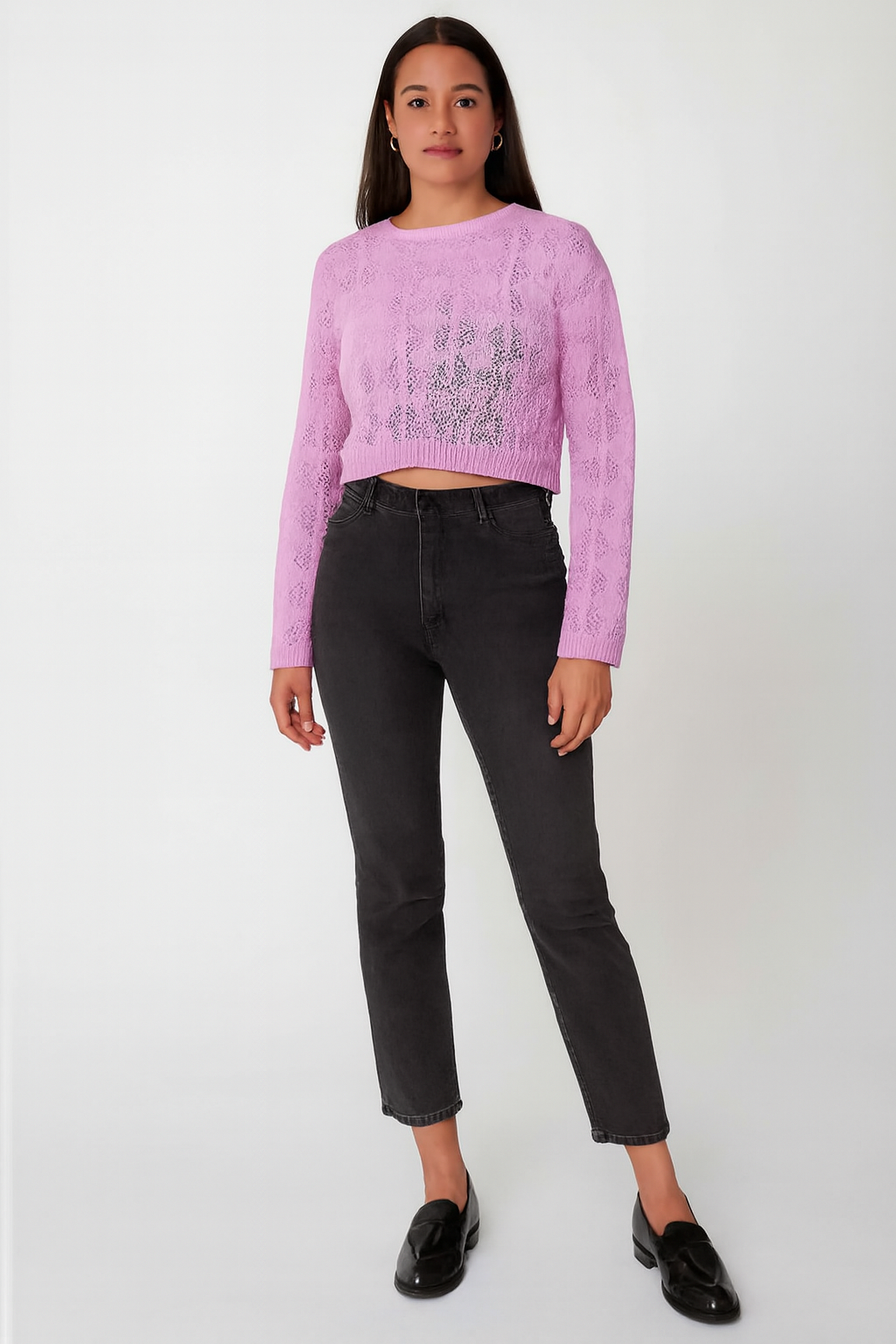 Women Purple Cotton Cropped Sweater