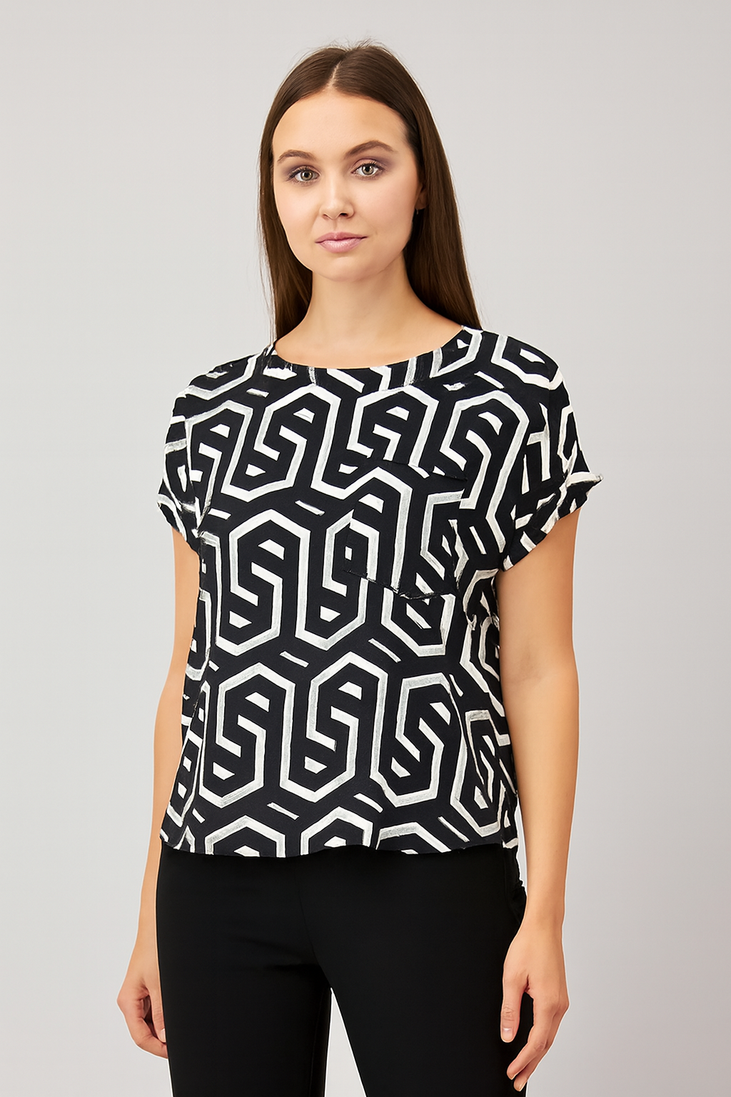 Women Black Printed Regular Fit Top