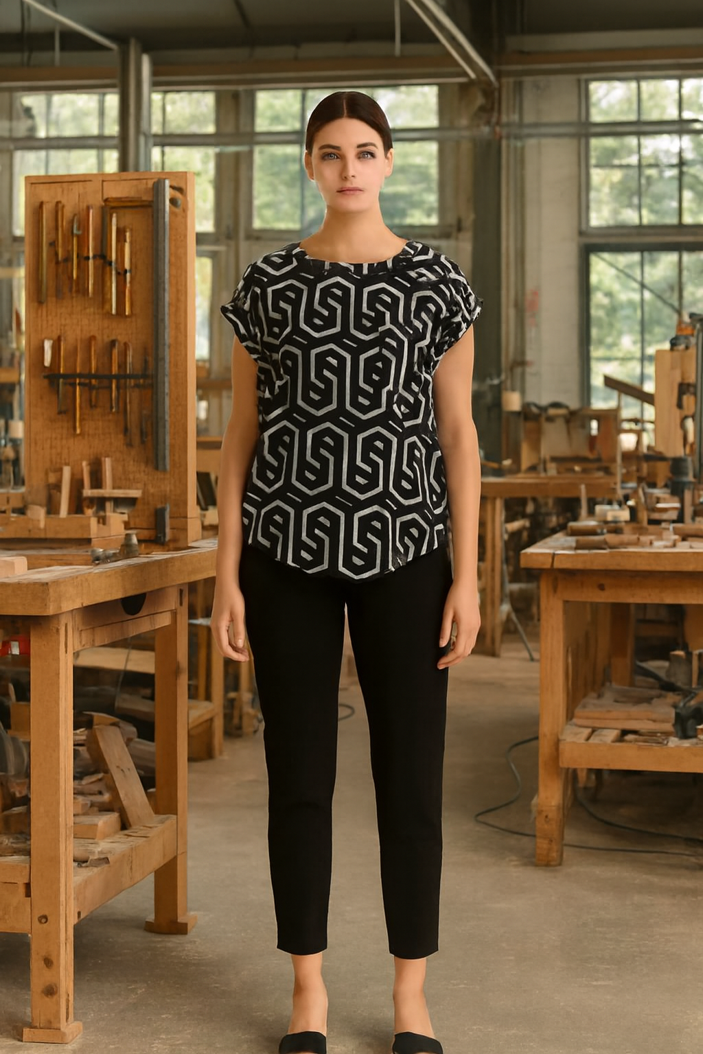 Women Black Printed Regular Fit Top