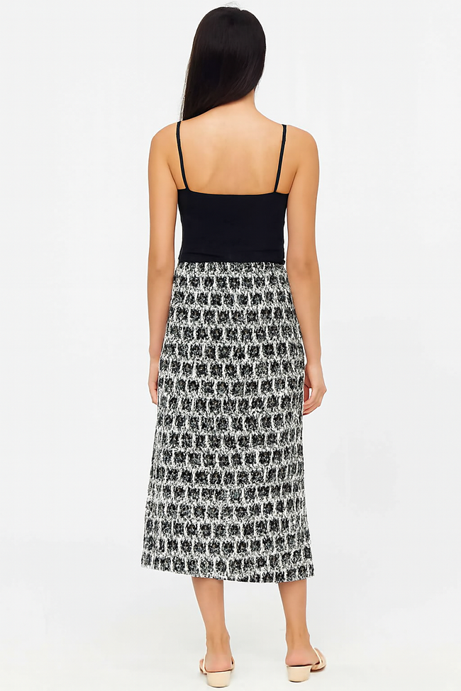 Women Black Printed Midi Skirt With Side Slit