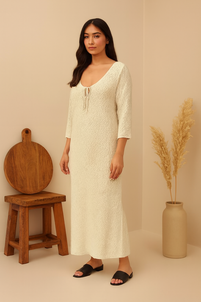 Women Cream Solid Maxi Dress