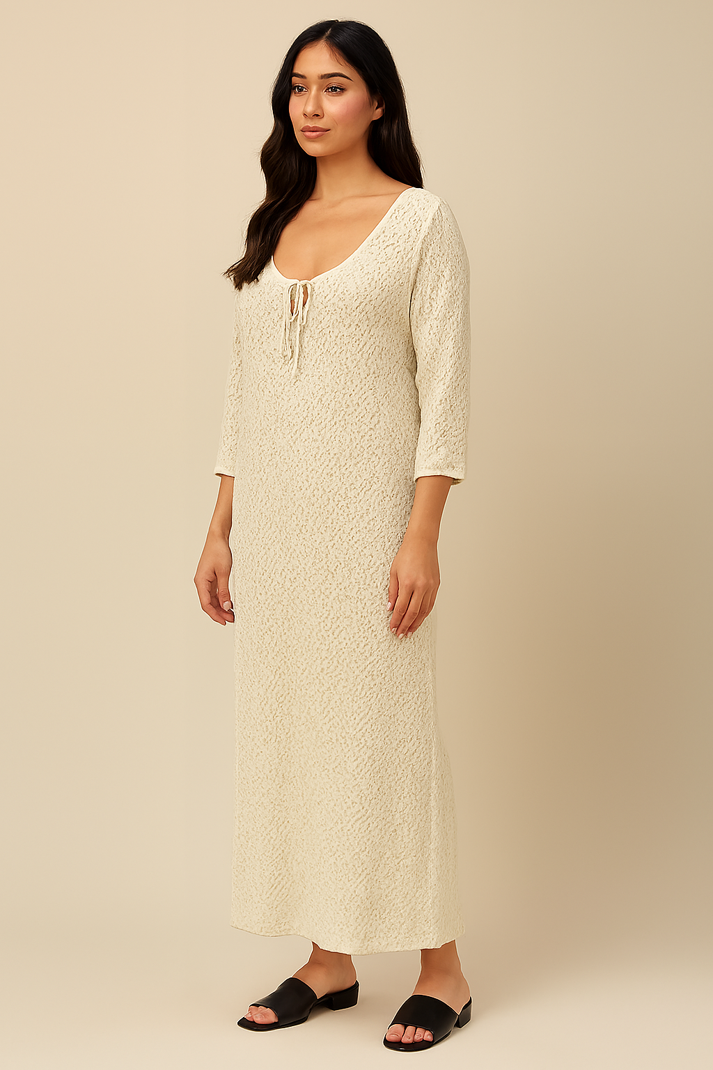 Women Cream Solid Maxi Dress