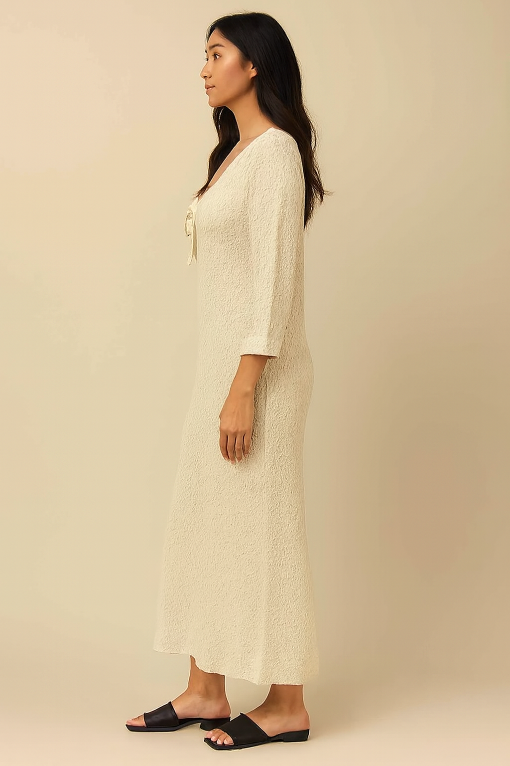Women Cream Solid Maxi Dress