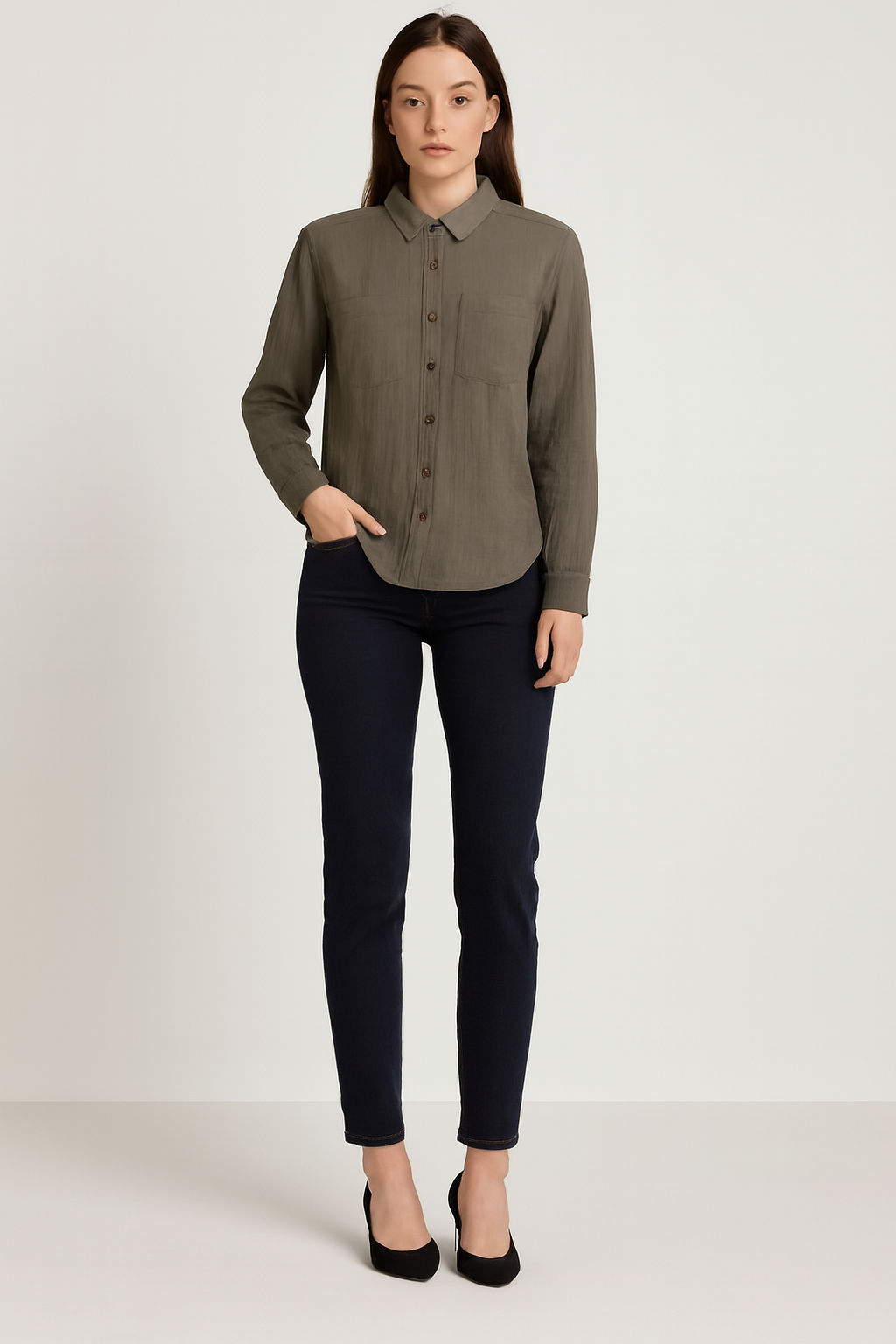 Women Green Cotton Shirt