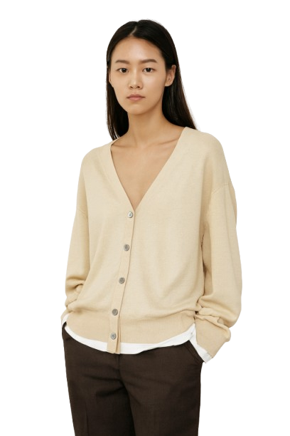 Women Beige Button Front Cardigan