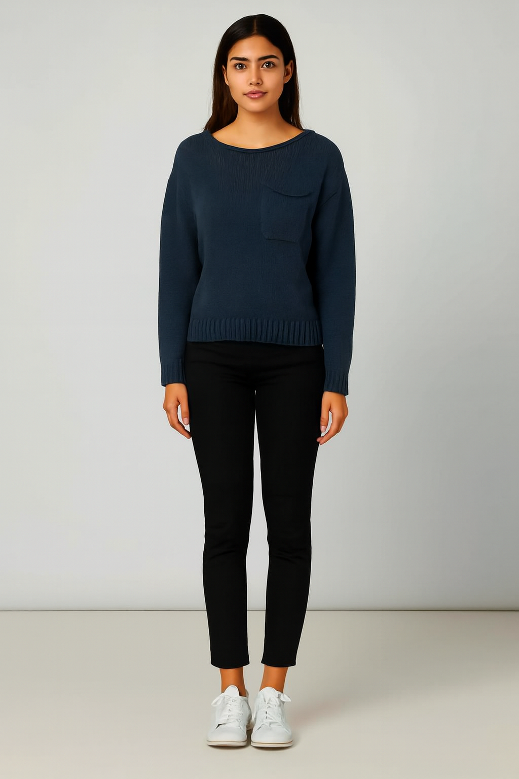 Women Blue Acrylic Knitted Sweater