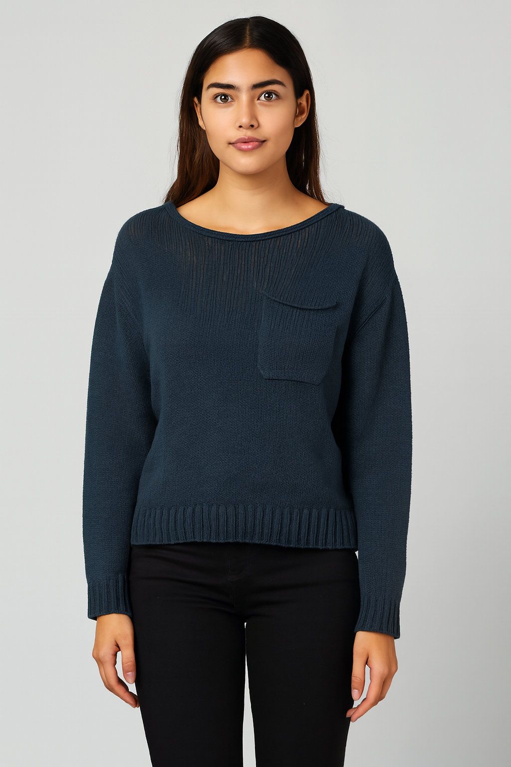 Women Blue Acrylic Knitted Sweater