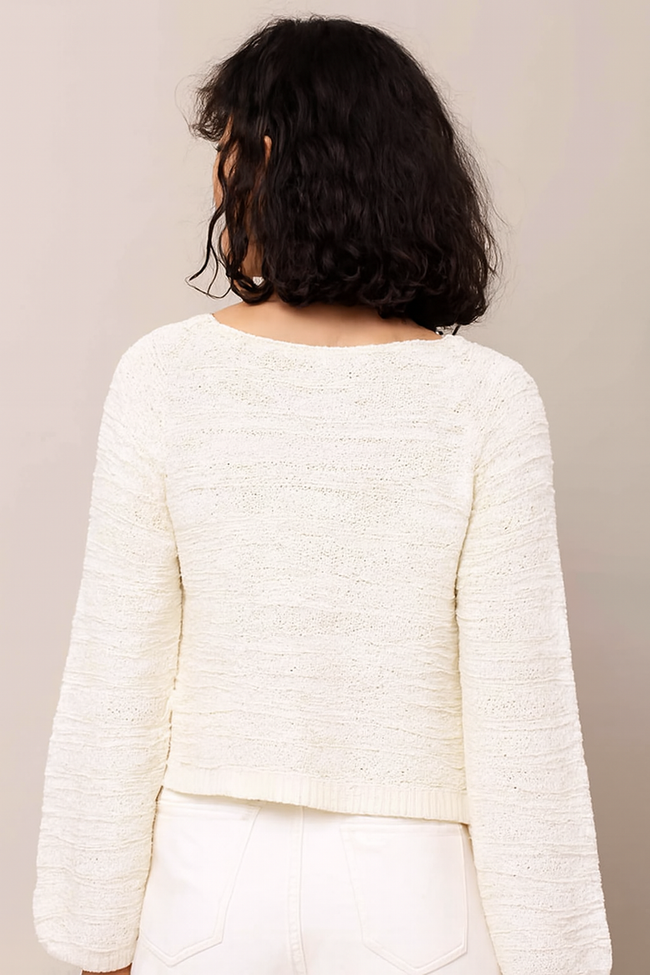 Women White V-Neck Knitted Sweater
