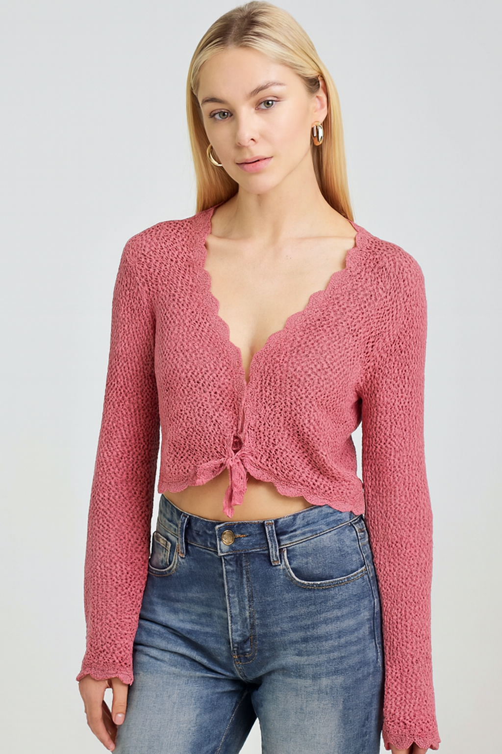 Women Pink Cotton Crochet Shrug