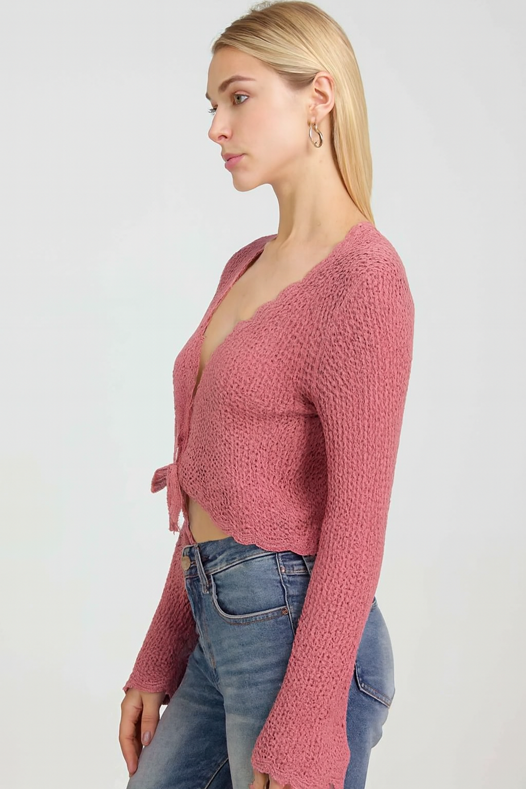 Women Pink Cotton Crochet Shrug