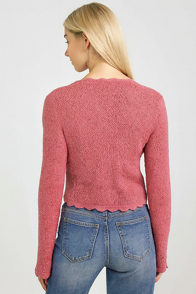 Women Pink Cotton Crochet Shrug