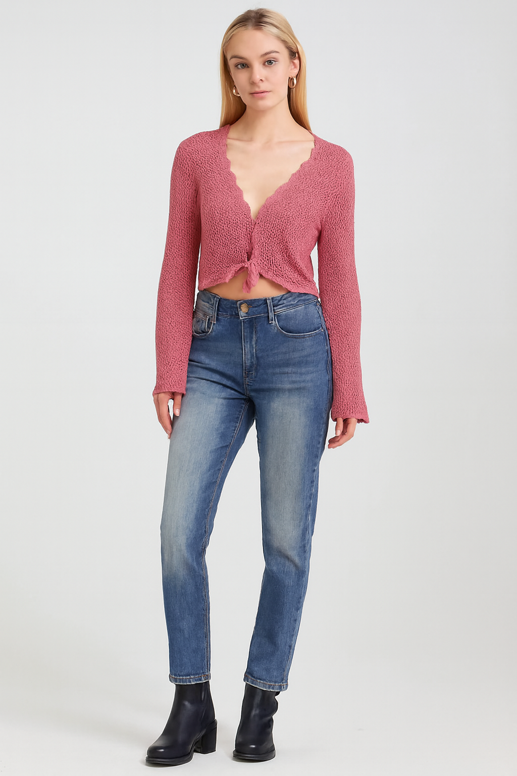 Women Pink Cotton Crochet Shrug