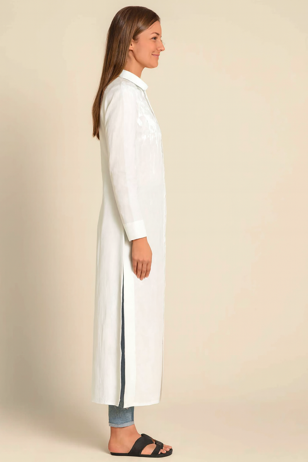 Women White Cotton Long Shirt Dress