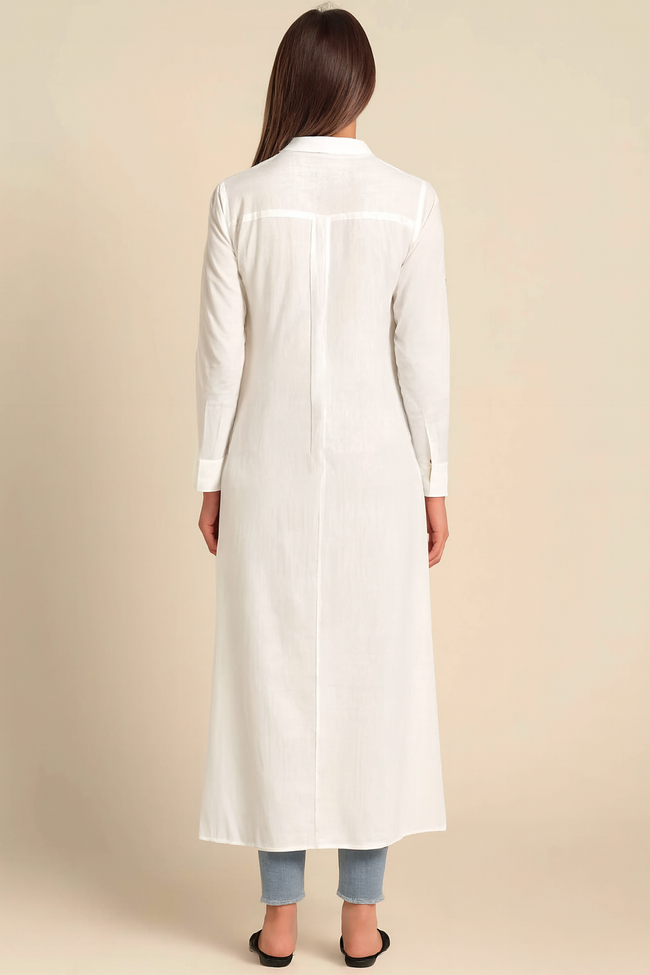 Women White Cotton Long Shirt Dress