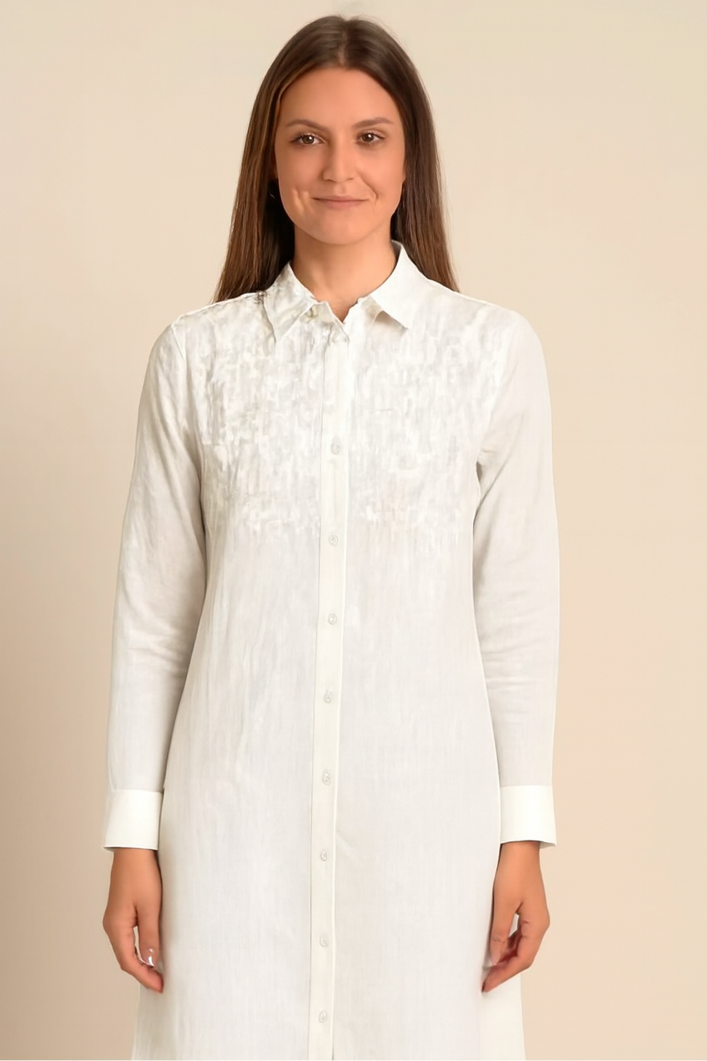 Women White Cotton Long Shirt Dress