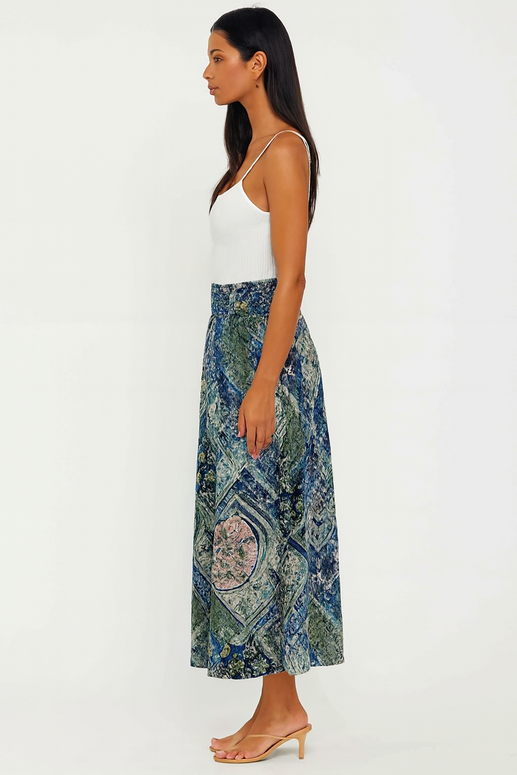 Women Multi Flared Maxi Skirt with Inner