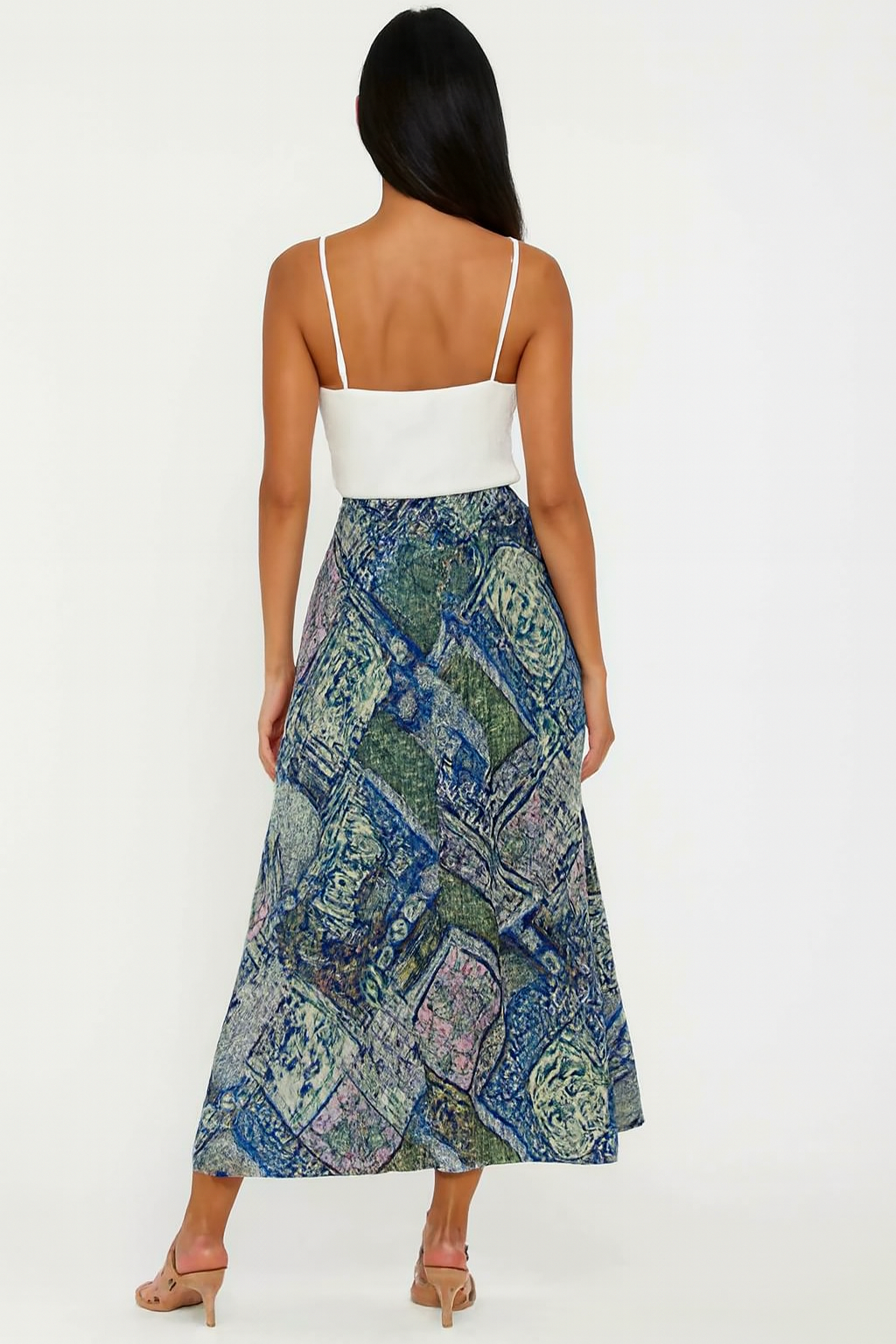 Women Multi Flared Maxi Skirt with Inner