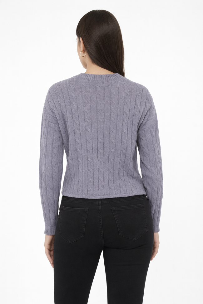 Women Grey Cable Knit Sweater