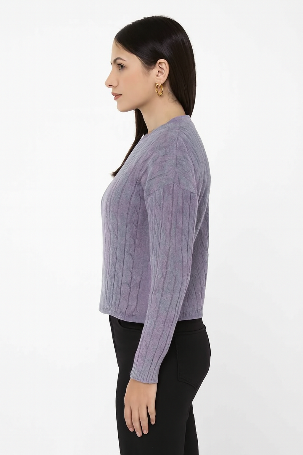 Women Grey Cable Knit Sweater