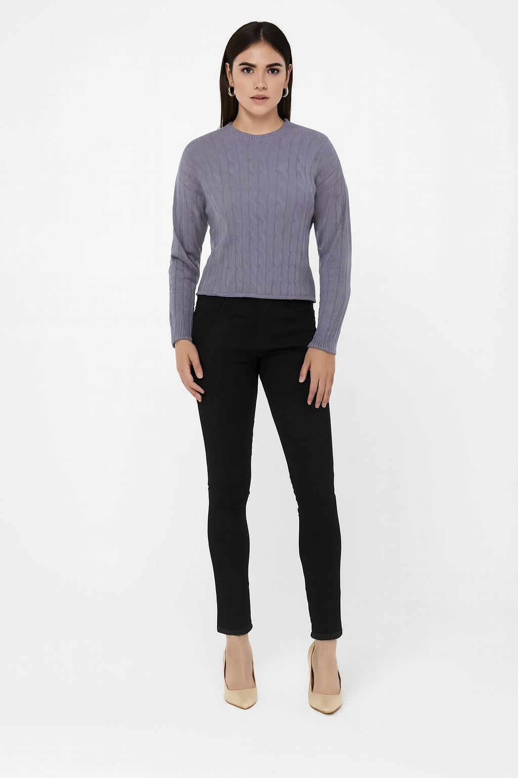 Women Grey Cable Knit Sweater