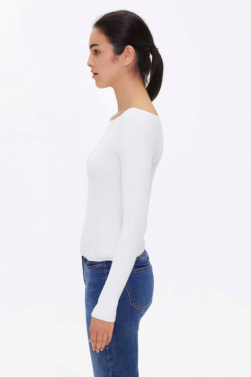 Women Off White Ribbed Sweater